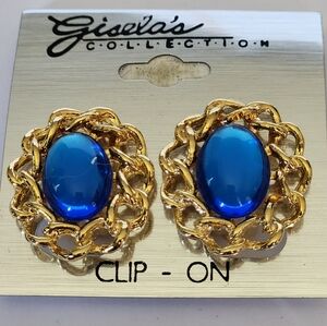 Vintage Clip-on Earrings- Gisela's Collection, Blue Cabochon